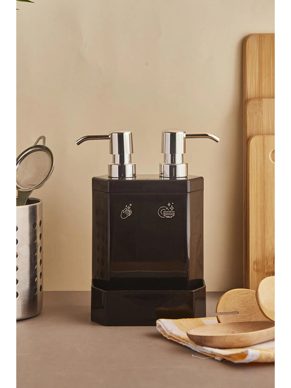 Siyah Marlon Lecce White 2’li Süngerlik Hazneli Mutfak Sıvı Sabunluk