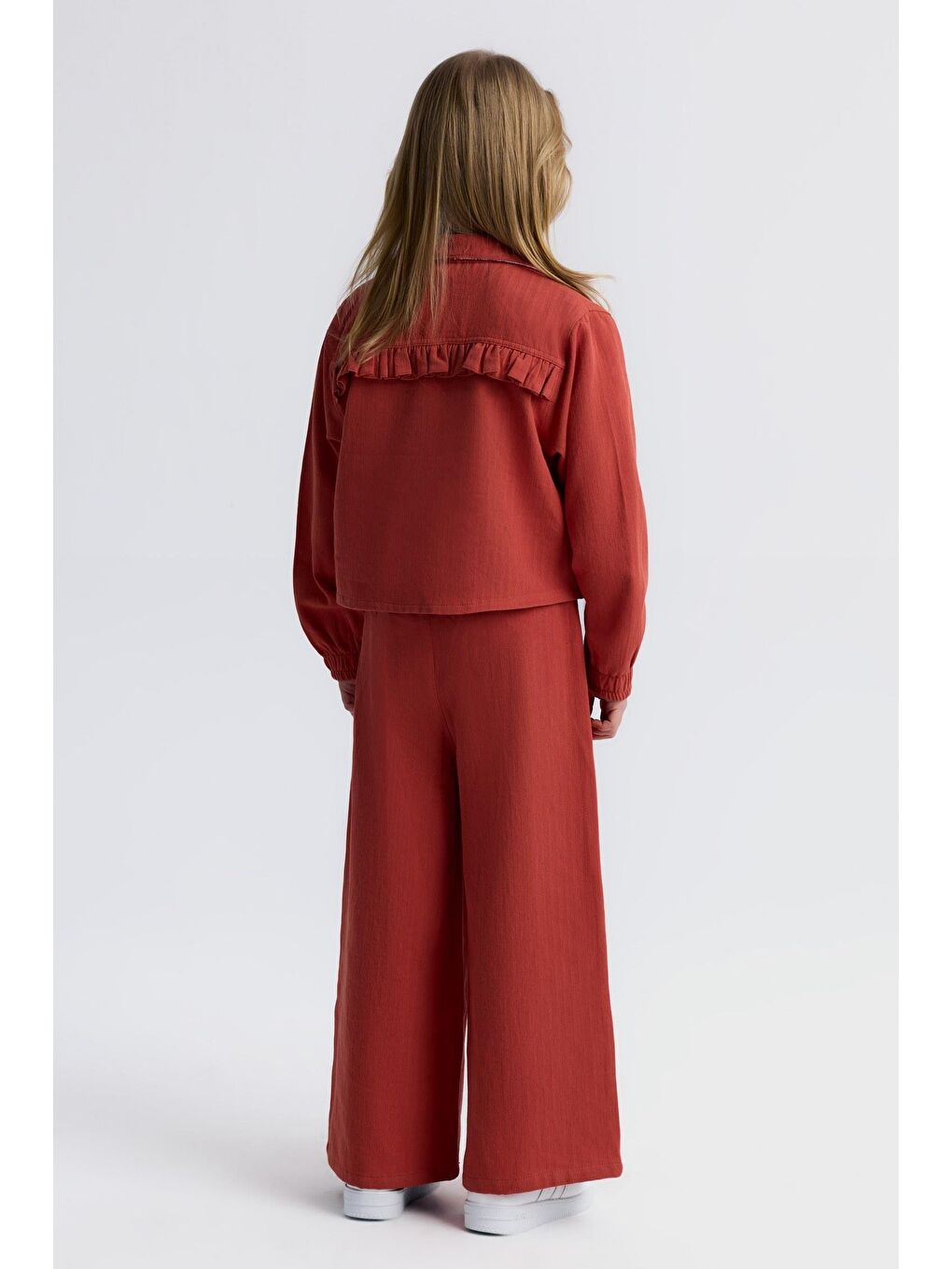 Beyaz Kız Çocuk Pamuklu Kiremit Rengi Ceketli Pantolon Ve T-Shirt Takım-1