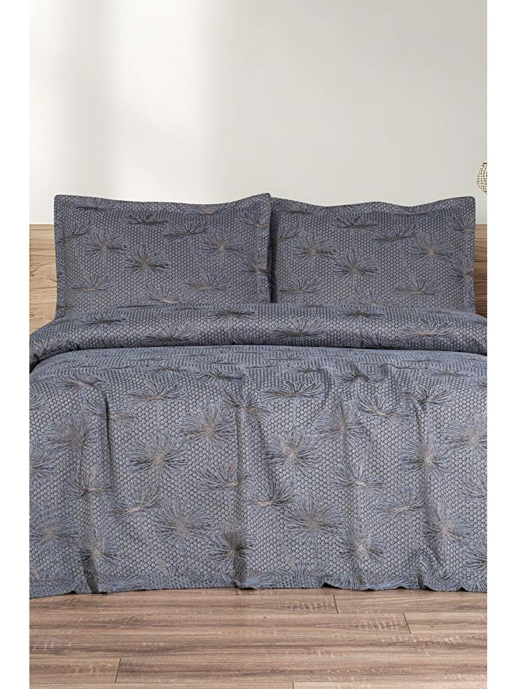 Hermes 3 Parça Çift Kişilik Pike Takımı 230x250 Gri