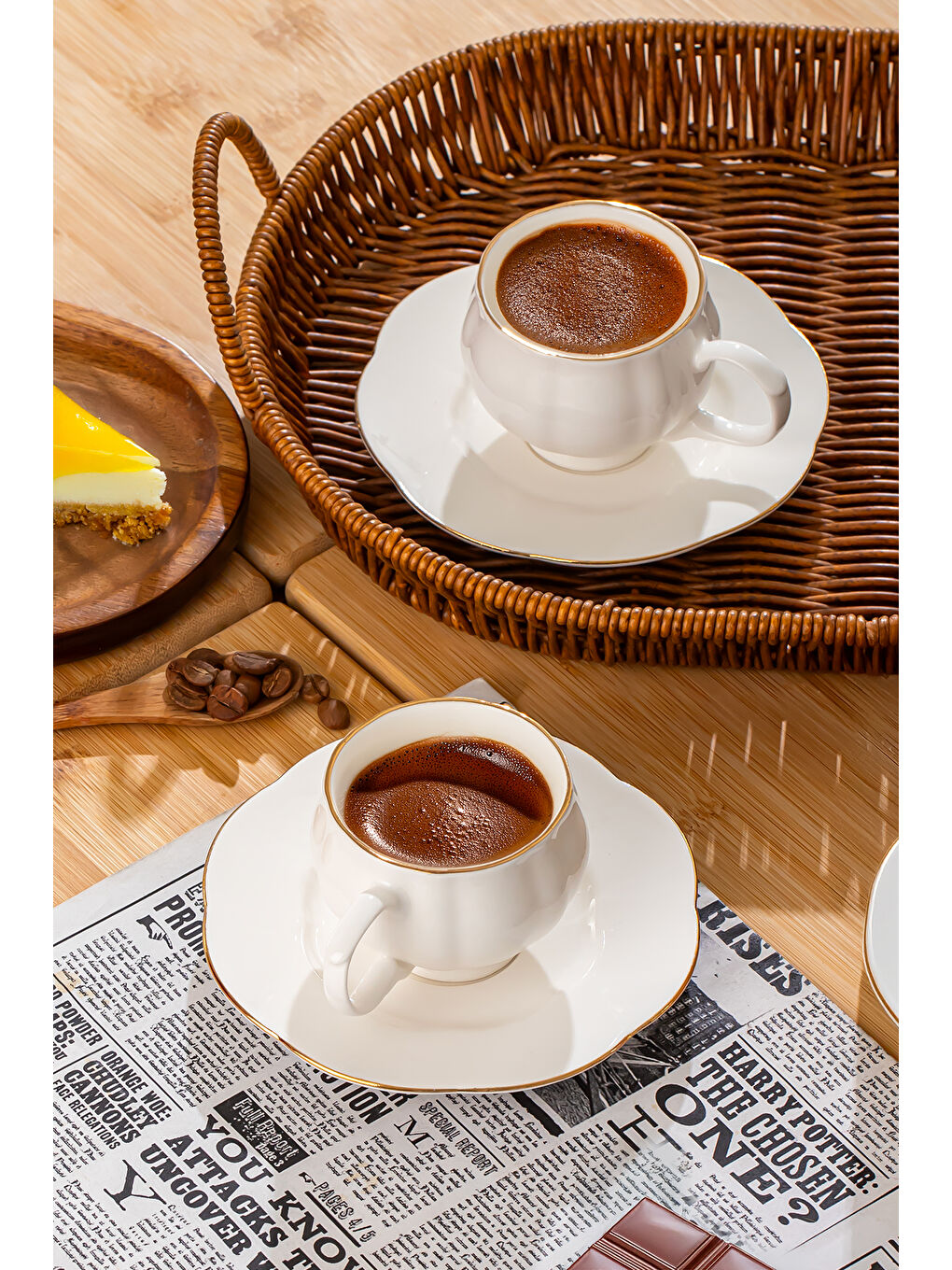 Beyaz 4312 Emery 12 Parça 6 Kişilik Altın Yaldızlı Porselen Türk Kahve Fincan Takımı 90 ml-1