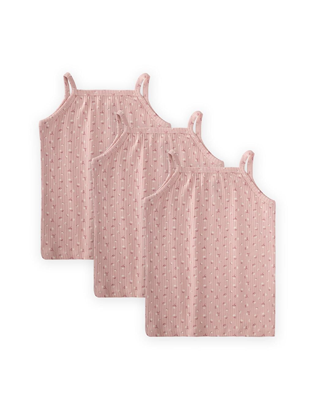 Ekru İp Askılı Kız Atlet Üçlü Pudra Çiçek Desenli-1