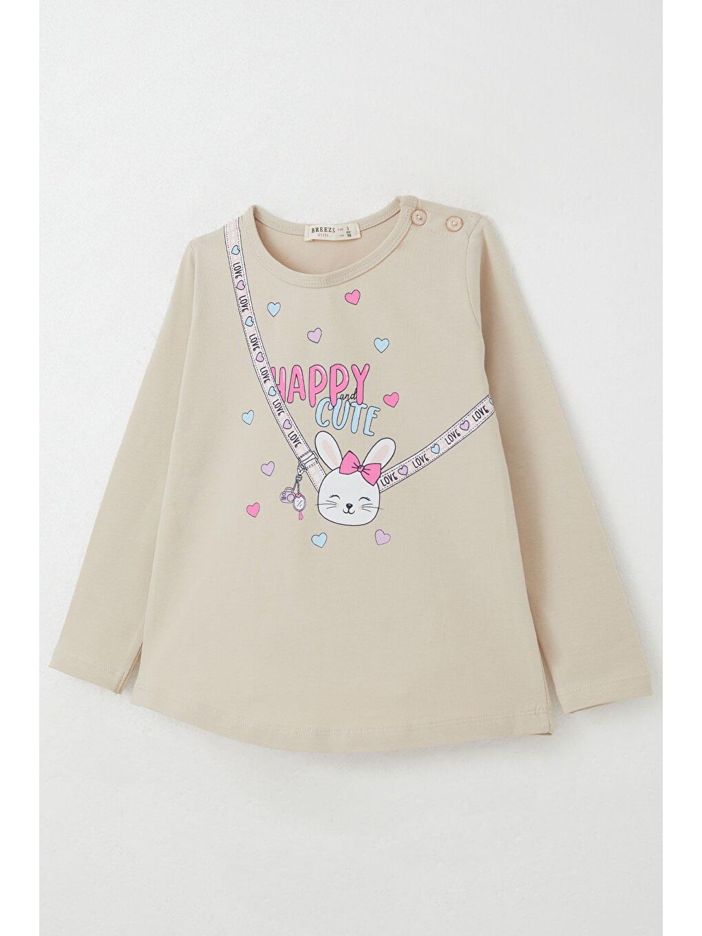 Kız Bebek Taytlı Takım Mutlu Tavşancık Baskılı Kalpli Bej (9 Ay-3 Yaş)-5