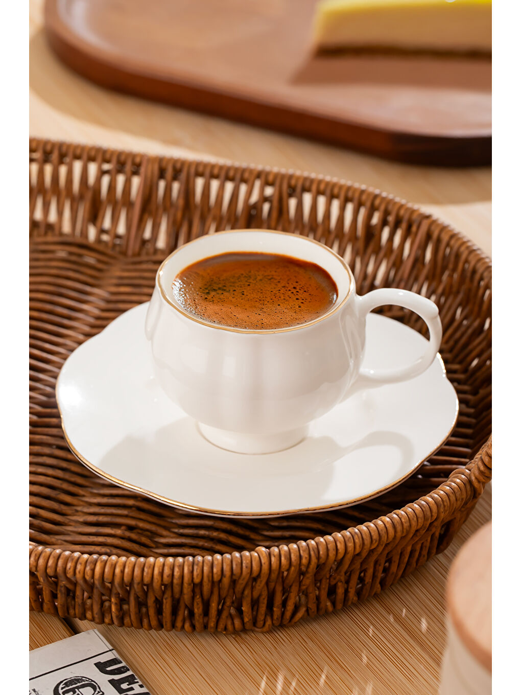 Beyaz 4312 Emery 12 Parça 6 Kişilik Altın Yaldızlı Porselen Türk Kahve Fincan Takımı 90 ml-2