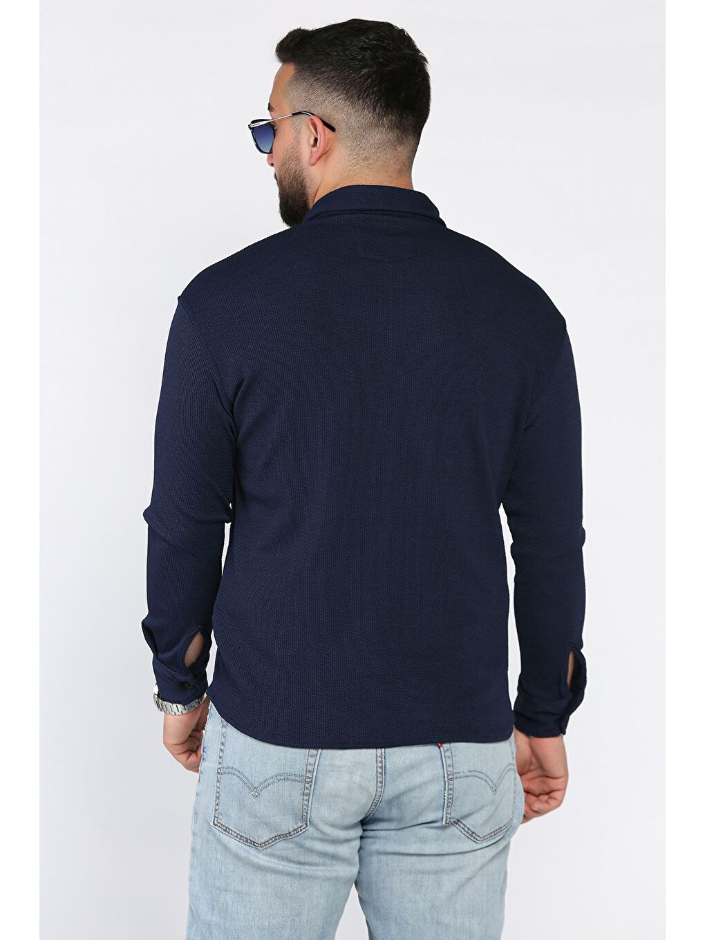 Lacivert Erkek Uzun Kol Elastanlı Gömlek-2