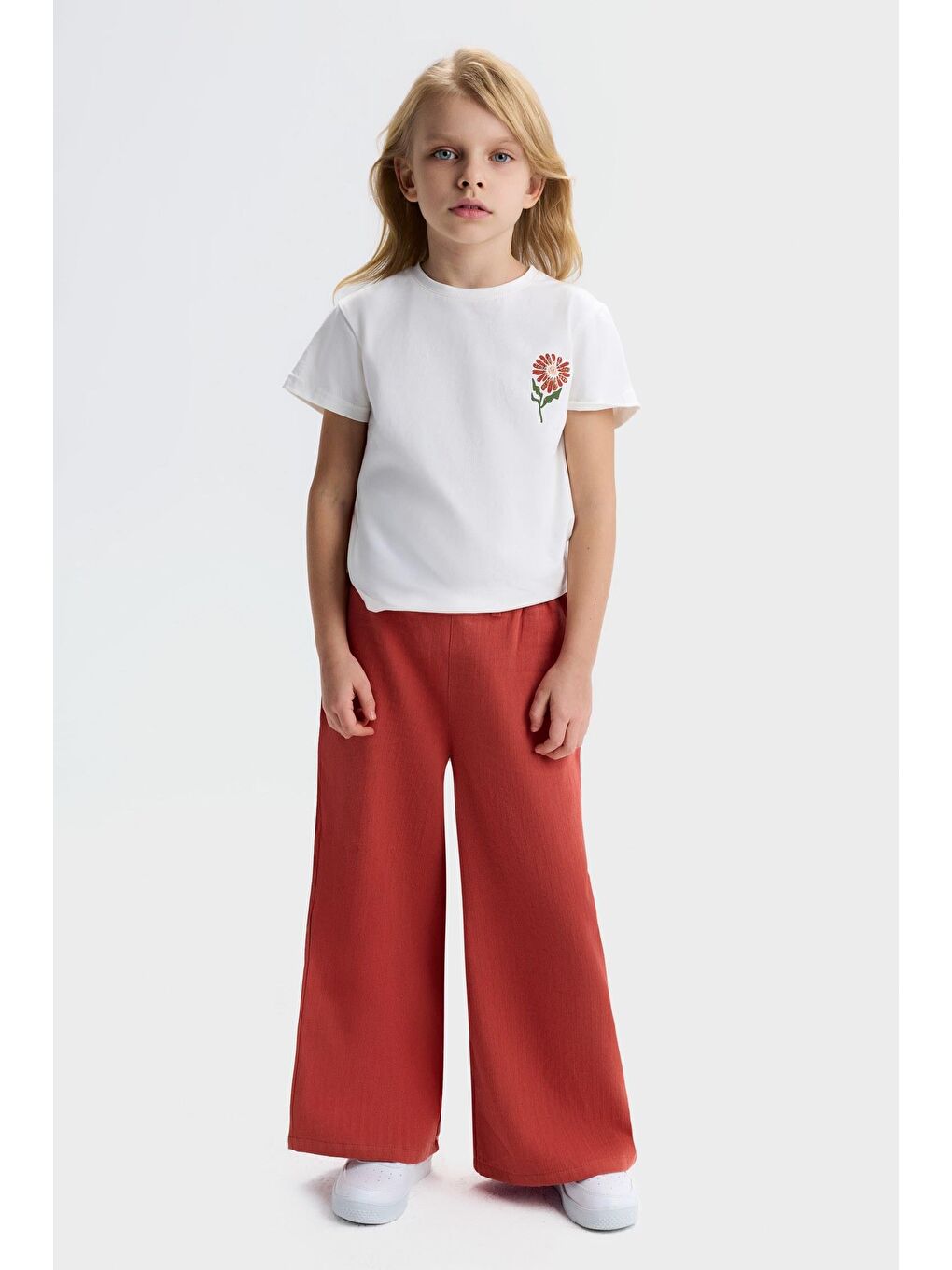 Beyaz Kız Çocuk Pamuklu Kiremit Rengi Ceketli Pantolon Ve T-Shirt Takım-3