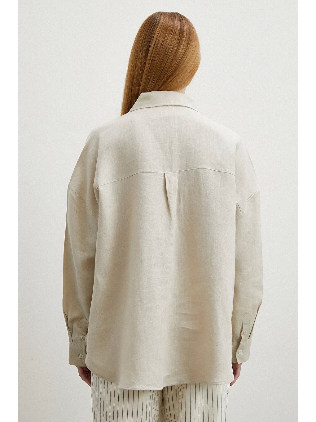 Bej Robalı Cepli Keten Gömlek Taş-1