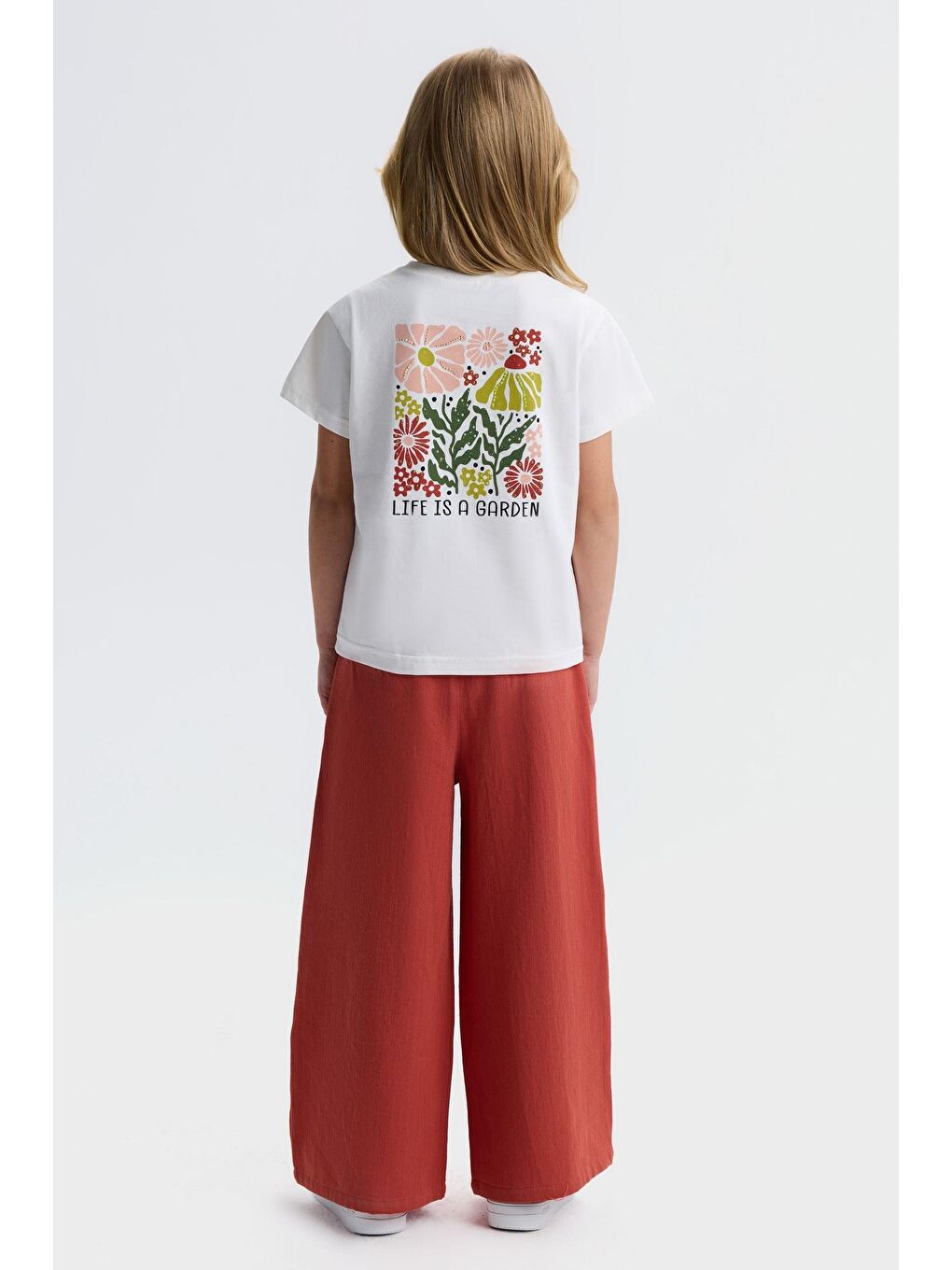 Beyaz Kız Çocuk Pamuklu Kiremit Rengi Ceketli Pantolon Ve T-Shirt Takım-4