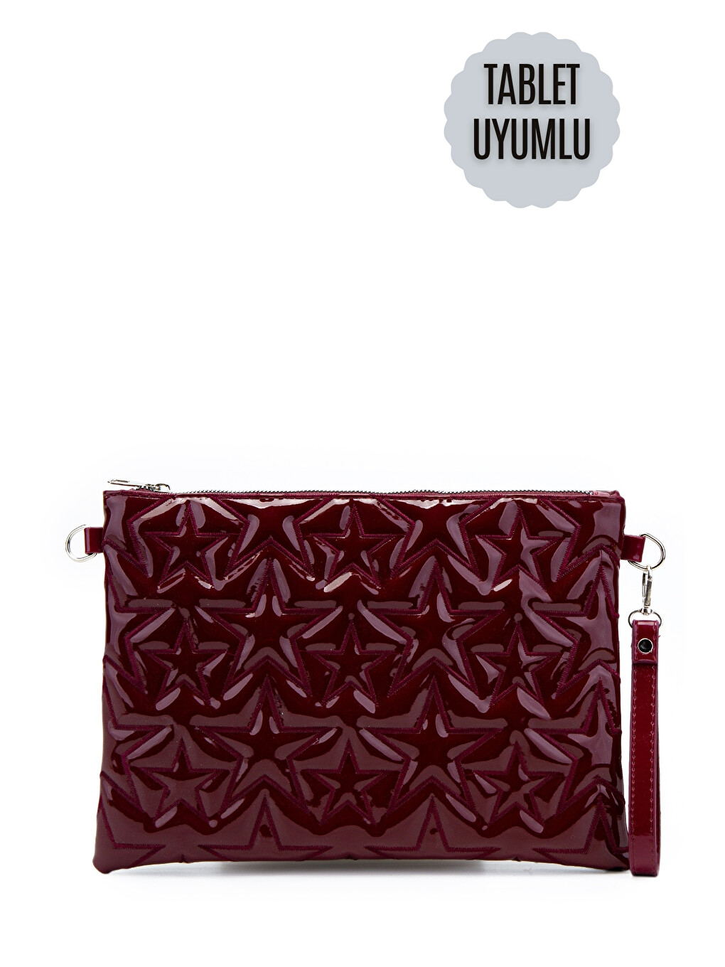 Tablet Boy Dikişli Clutch Suni Deri Kadın Yıldız Çapraz Çanta Tbstar Bordo Rugan-1