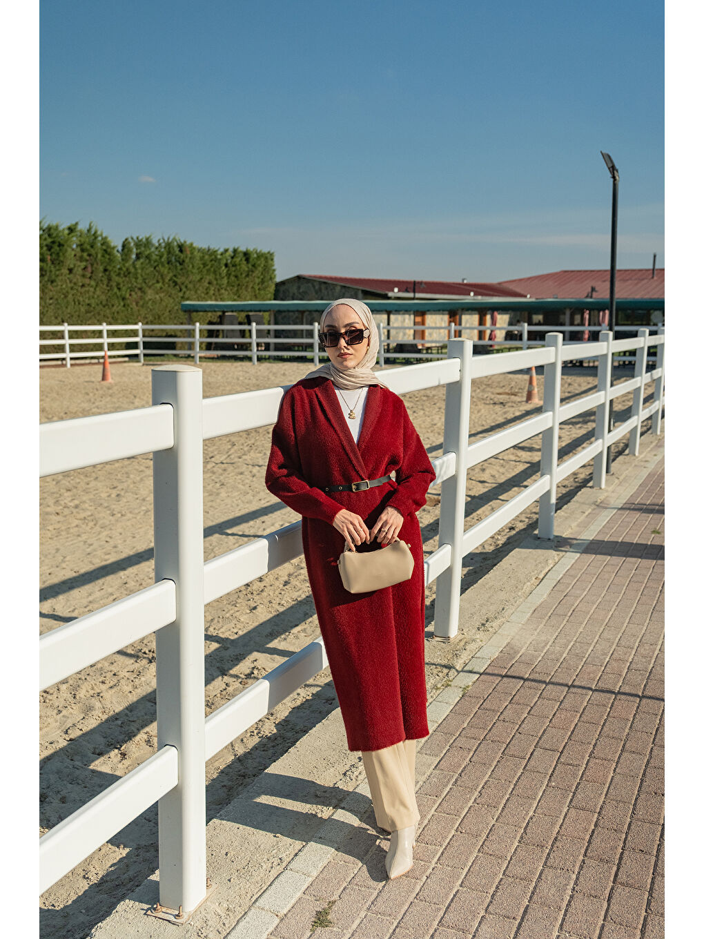 Kadın Kemerli Triko Hırka Bordo-1