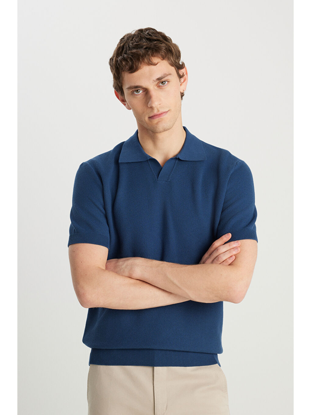 İndigo Relaxed Fit Geniş Kesim Koyu Mavi Polo Yaka Tişört-1