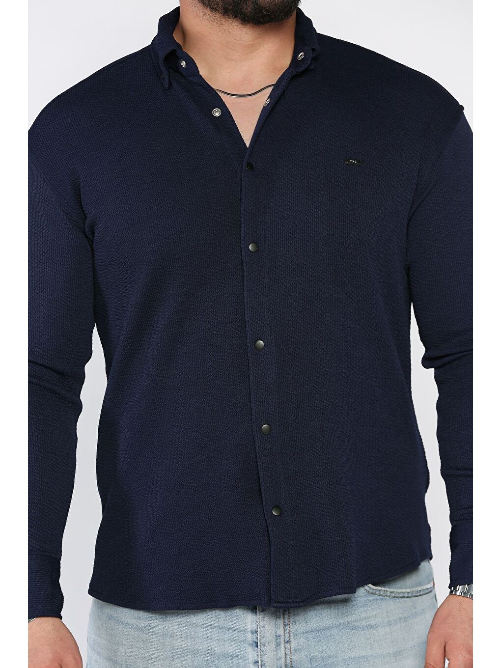 Lacivert Erkek Uzun Kol Elastanlı Gömlek-3