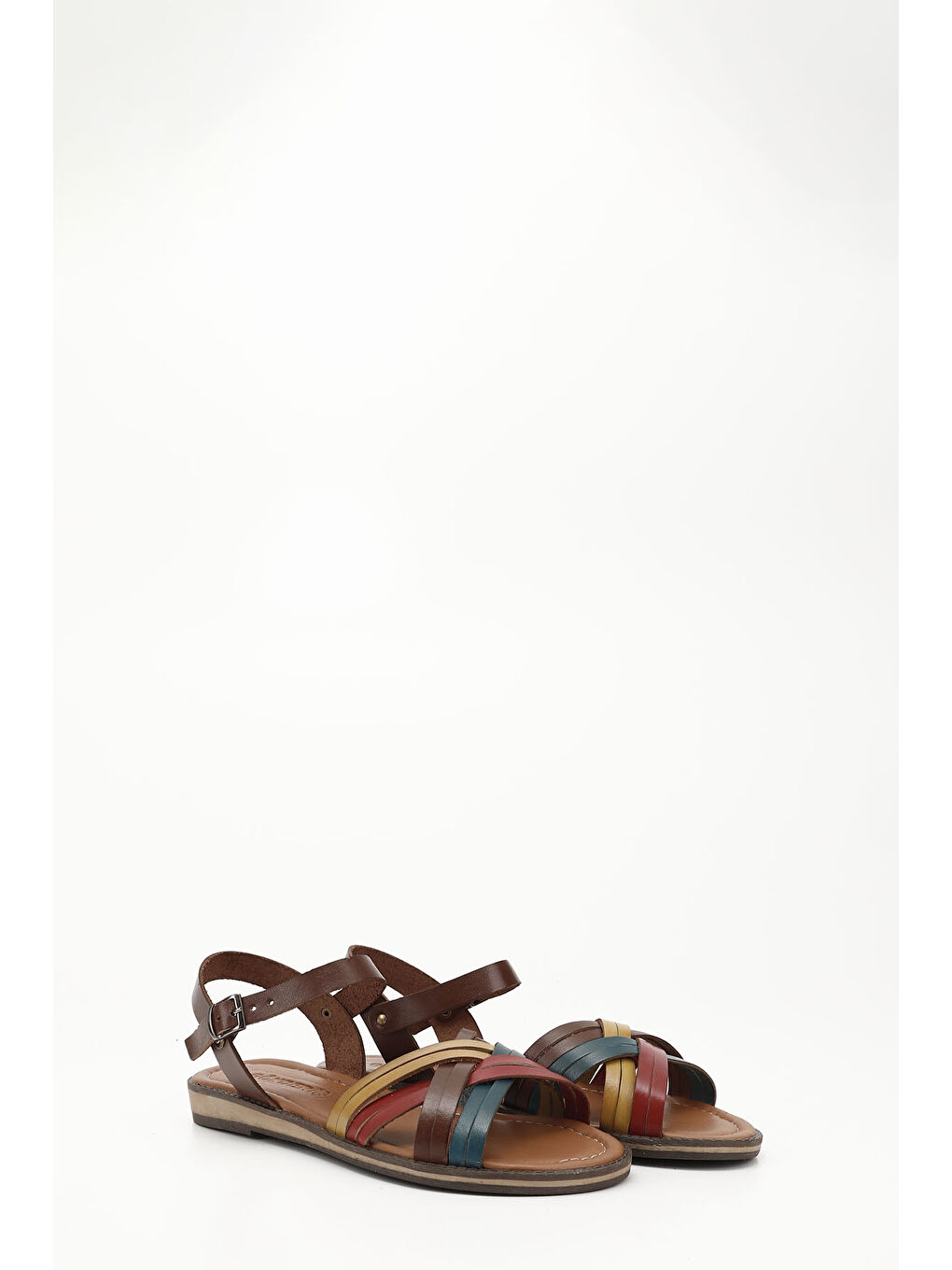 Kahverengi Kadın KIZIL KAHVE Çapraz Bantlı Hakiki Deri Sandalet-1