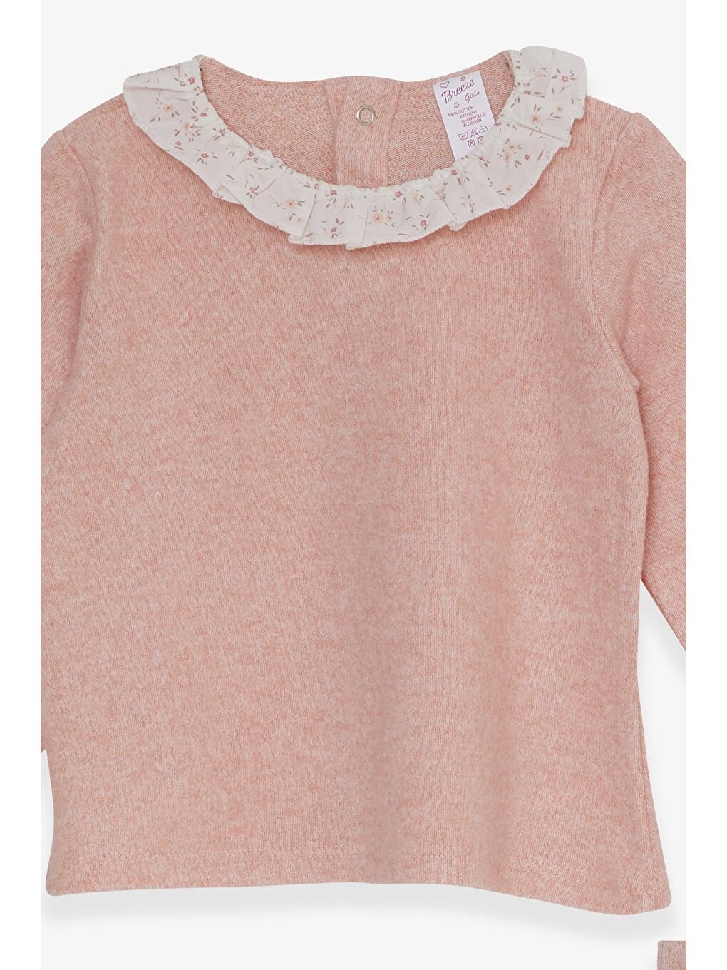 Pembe Kız Bebek Taytlı Takım Yakası Fırfırlı Triko Somon Melanj (0-9 Ay)-1