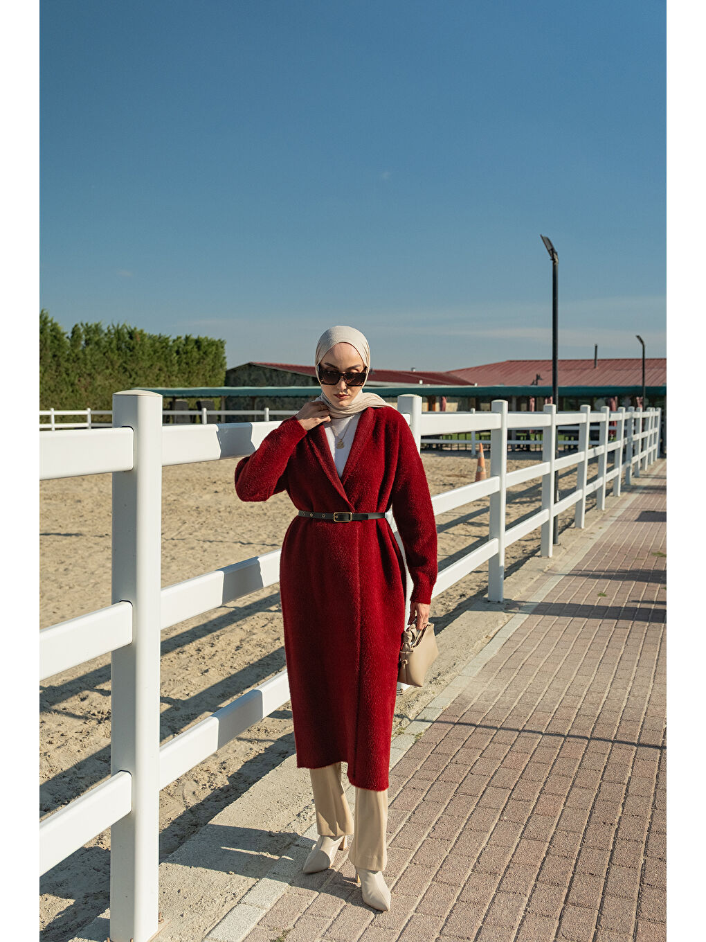 Kadın Kemerli Triko Hırka Bordo-2