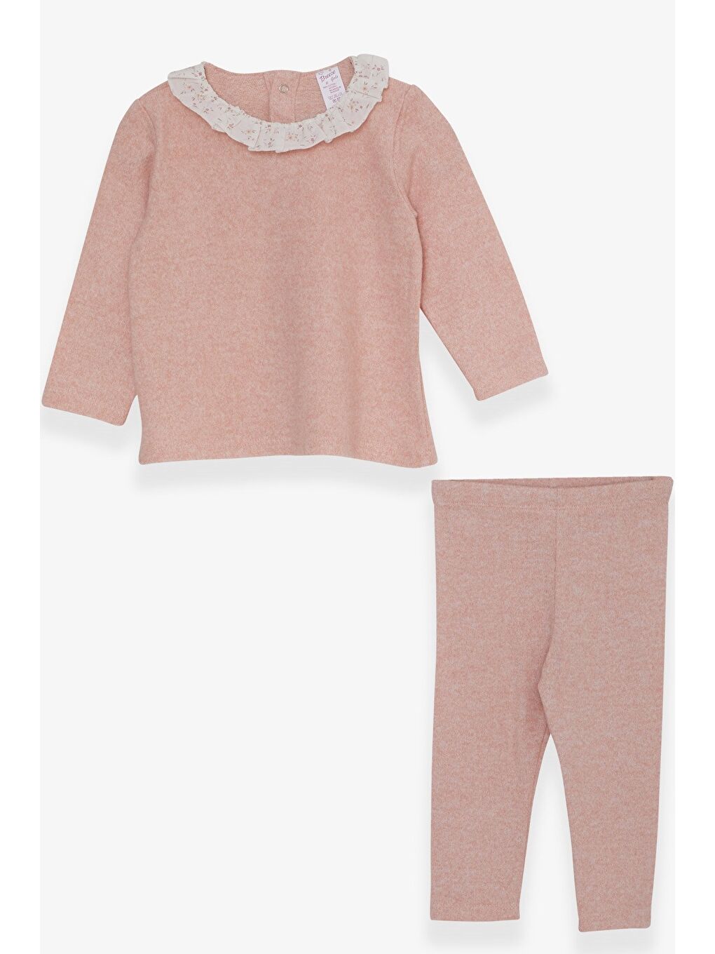 Pembe Kız Bebek Taytlı Takım Yakası Fırfırlı Triko Somon Melanj (0-9 Ay)-2
