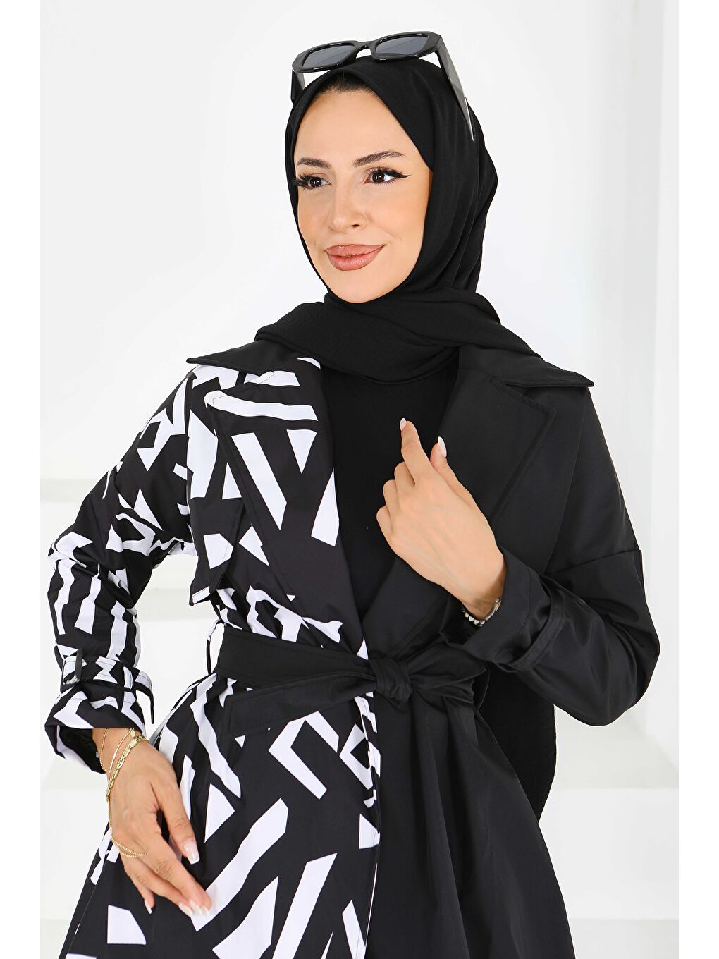 Zebra Desen Kuşaklı Miranda Trençkot Beyaz - 27600-BEYAZ