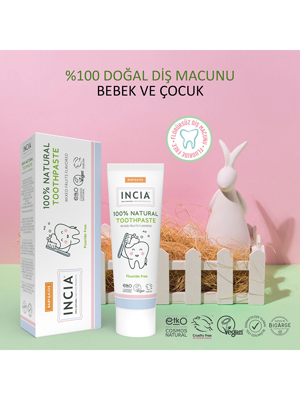 %100 Doğal Diş Macunu Bebek ve Çocuk Karışık Meyve Aromalı Florürsüz 50 ml-1