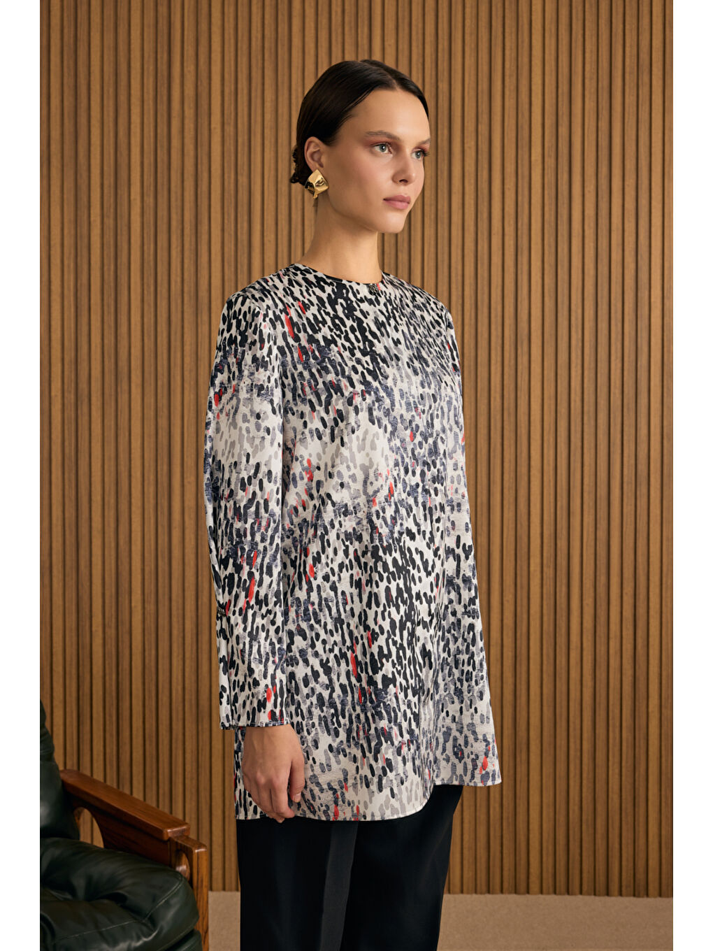 Siyah Leopar Desenli Tunik-1