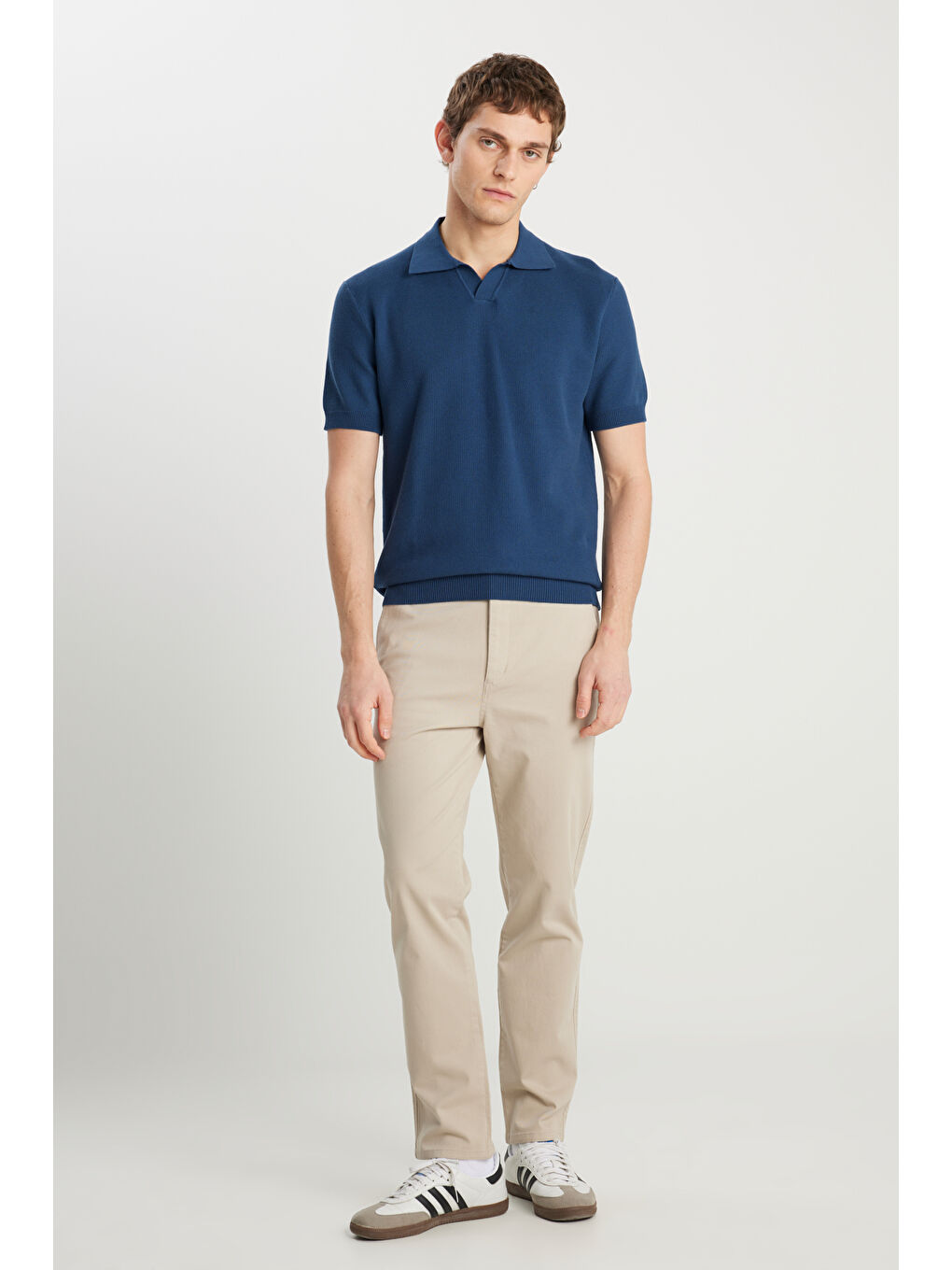 İndigo Relaxed Fit Geniş Kesim Koyu Mavi Polo Yaka Tişört-2