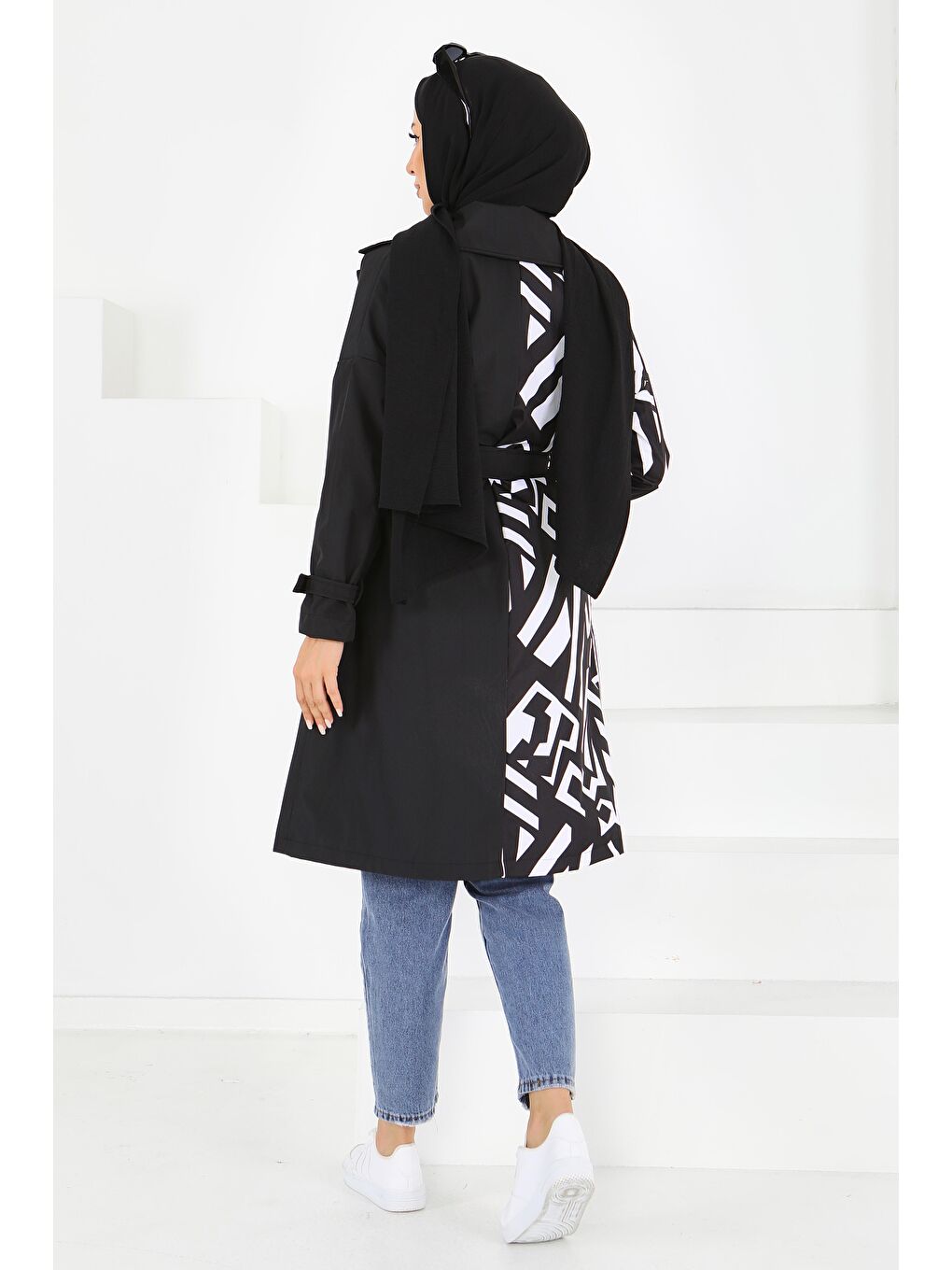 Zebra Desen Kuşaklı Miranda Trençkot Beyaz - 27600-BEYAZ-1