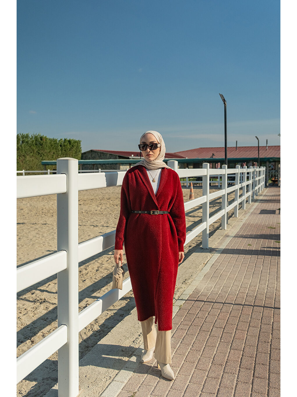 Kadın Kemerli Triko Hırka Bordo-3