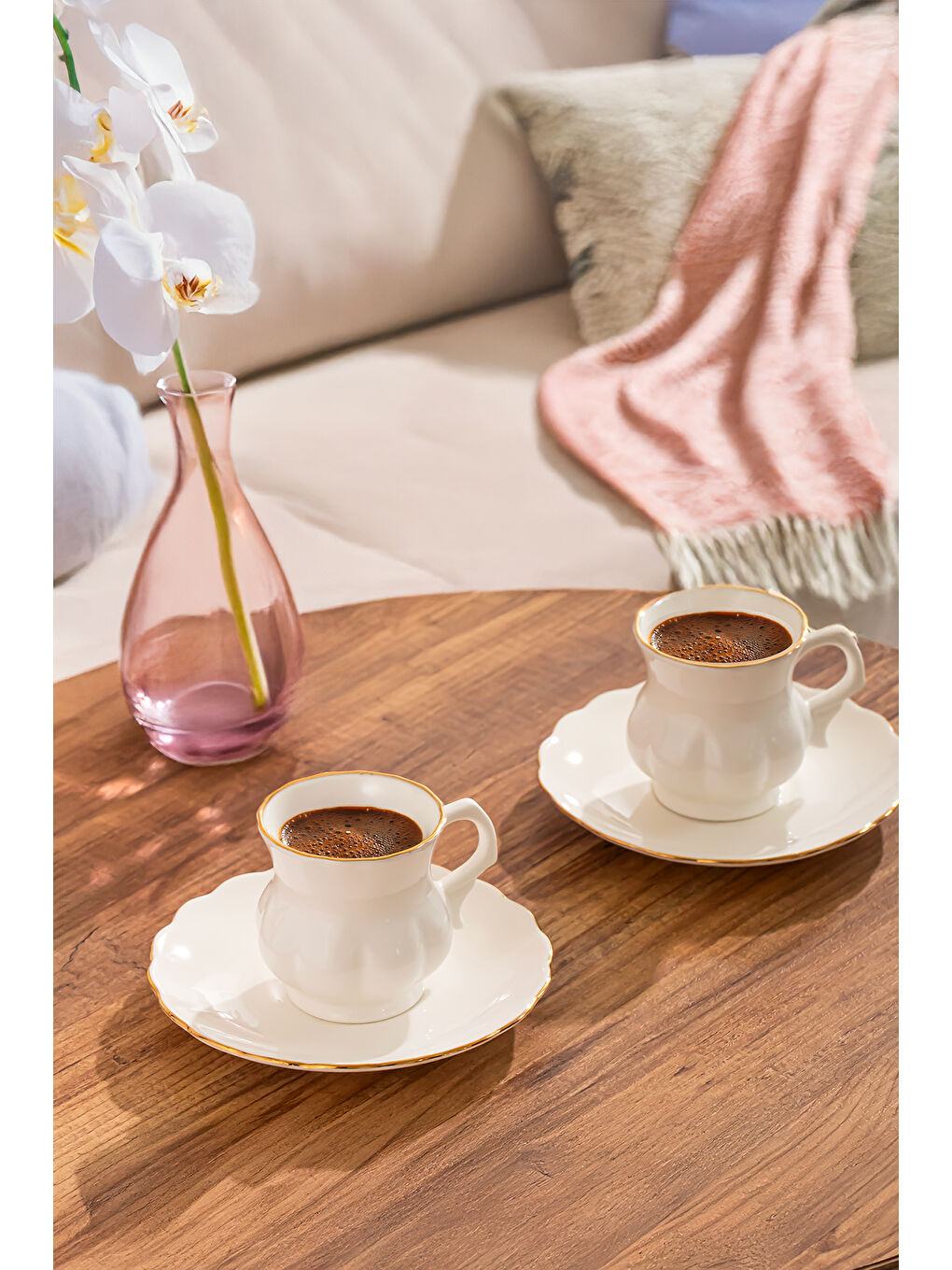Beyaz 4311 Emery 12 Parça 6 Kişilik Altın Yaldızlı Porselen Türk Kahve Fincan Takımı 100 Ml-1
