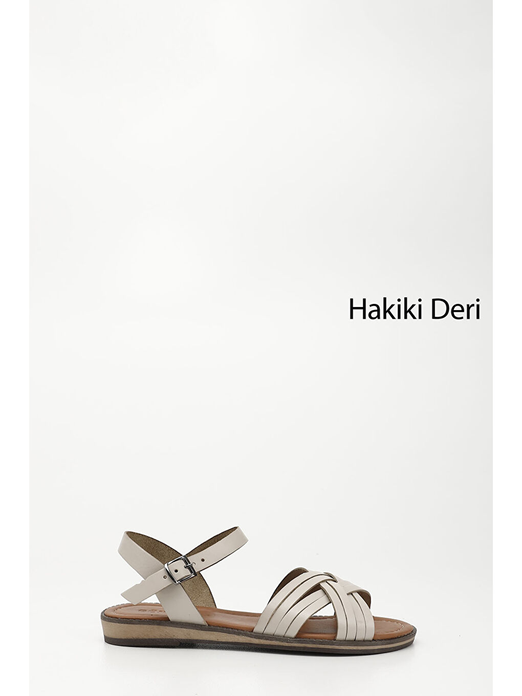 Bej Kadın BEJ-CAMEL Çapraz Bantlı Hakiki Deri Sandalet