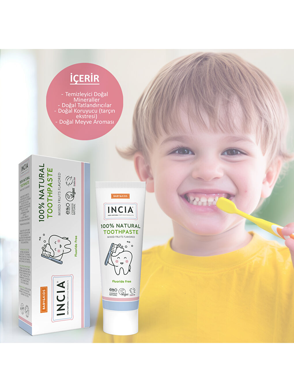 %100 Doğal Diş Macunu Bebek ve Çocuk Karışık Meyve Aromalı Florürsüz 50 ml-3