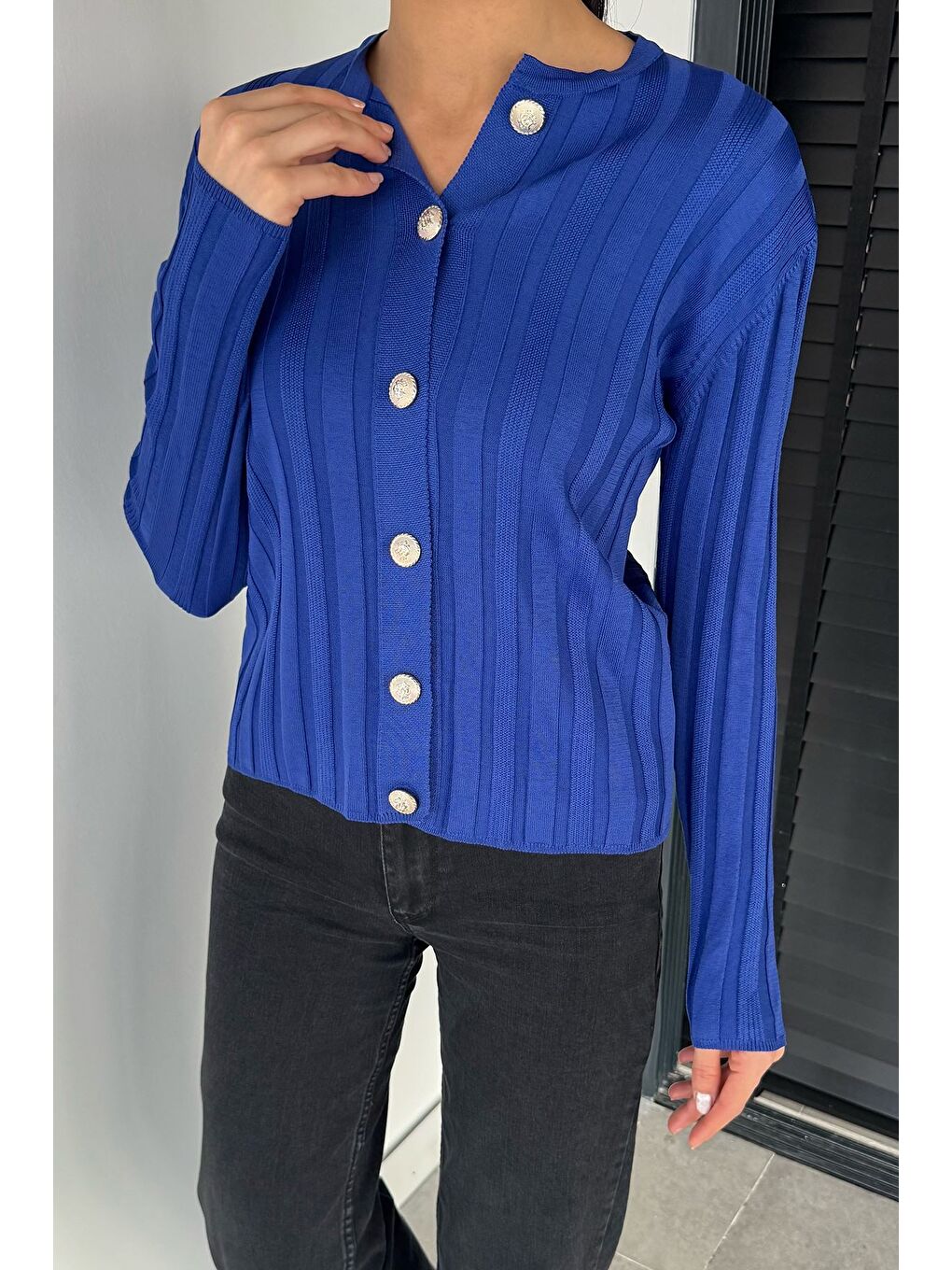 Mavi Kadın Düğme Detaylı Triko Hırka (m-l-xl Uyumludur)-2