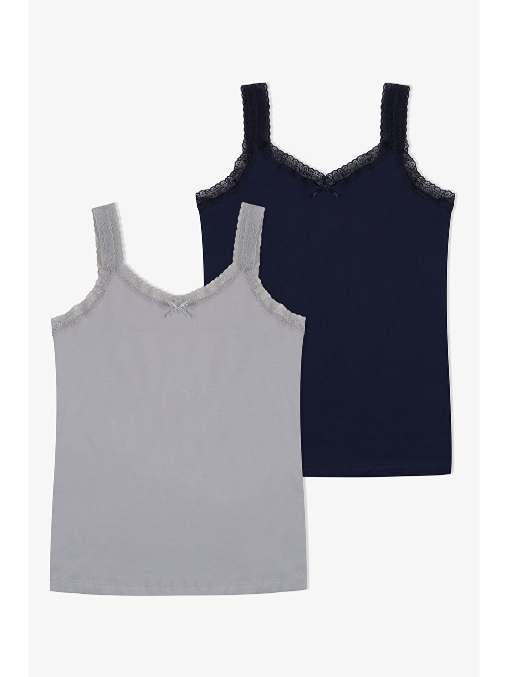 Lacivert Kadın Pamuklu 2’li Kol Yaka Dantelli Geniş Askılı Atlet