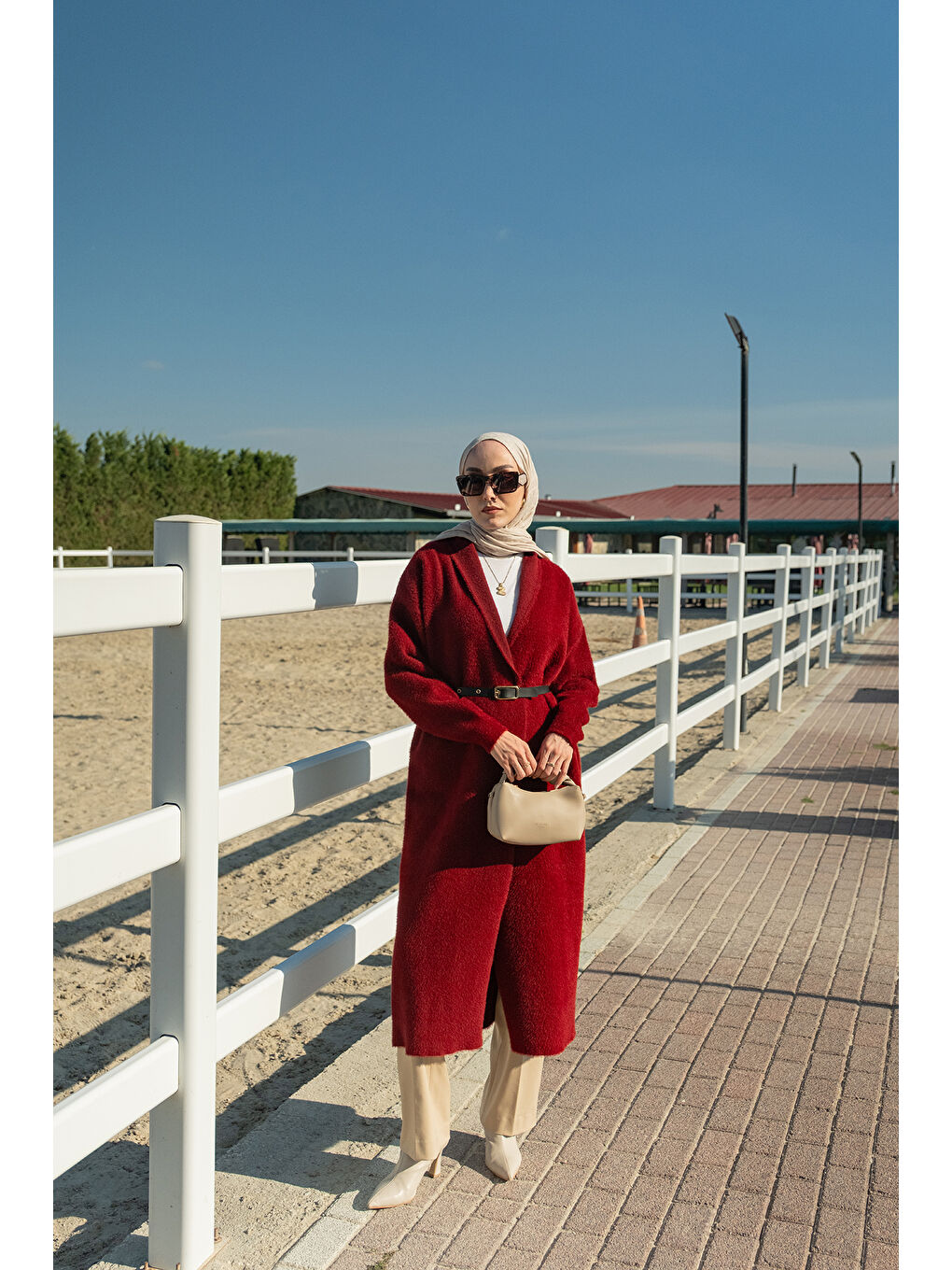 Kadın Kemerli Triko Hırka Bordo-4