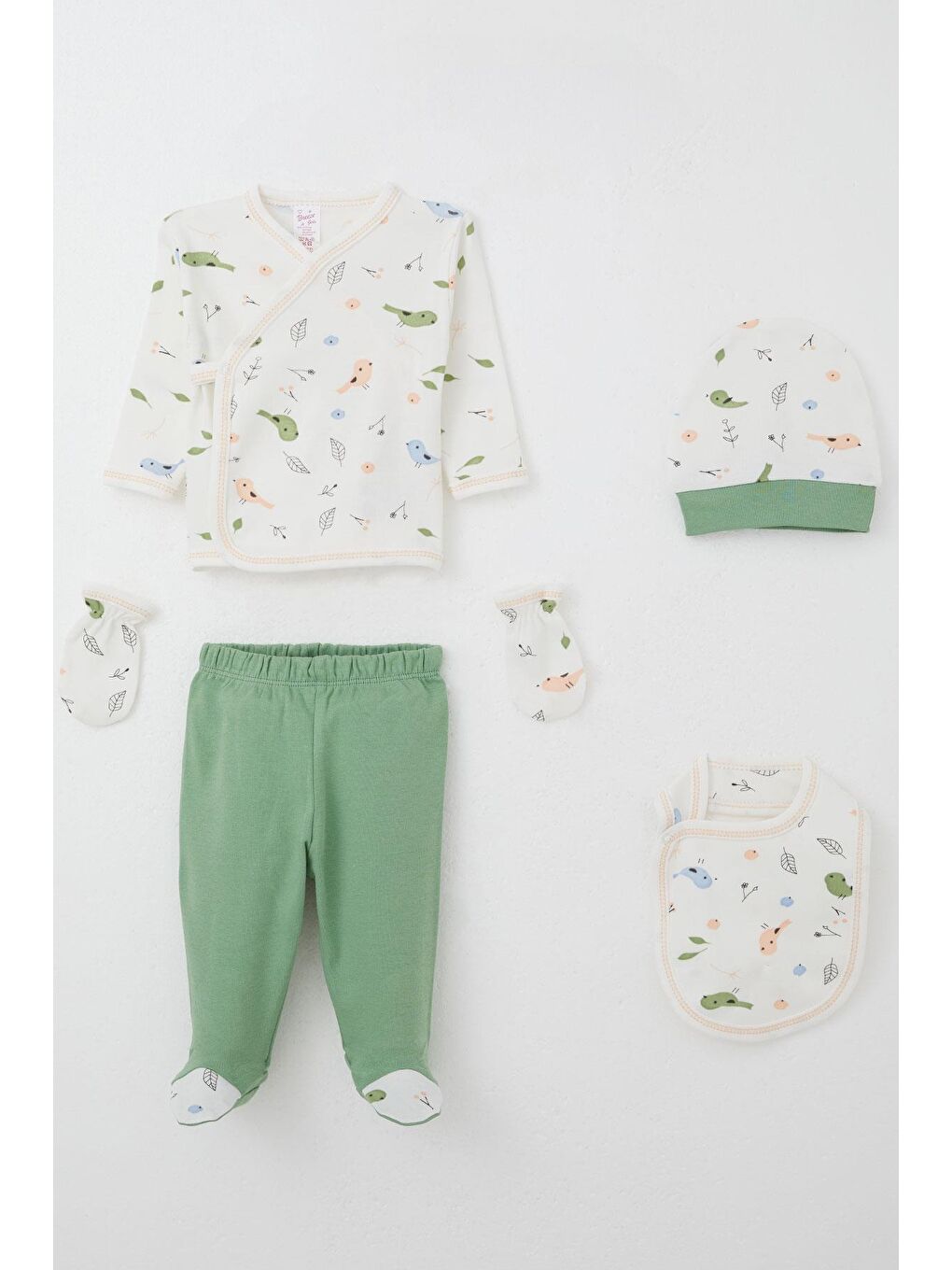 Kız Bebek Hastane Çıkışı 5 Li Bahar Temalı Sevimli Minik Serçe Desenli Beyaz (0-3 Ay)