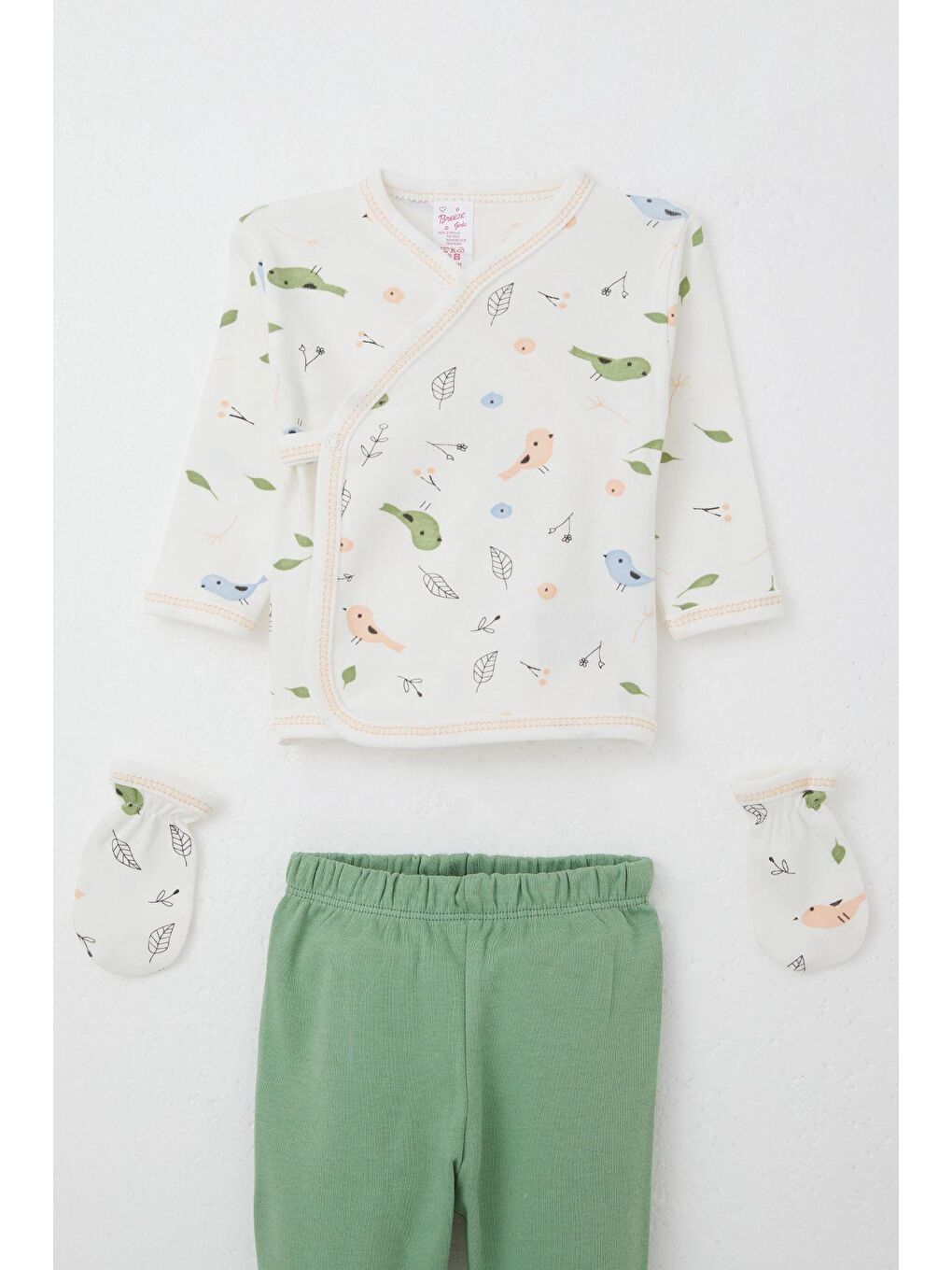 Kız Bebek Hastane Çıkışı 5 Li Bahar Temalı Sevimli Minik Serçe Desenli Beyaz (0-3 Ay)-2