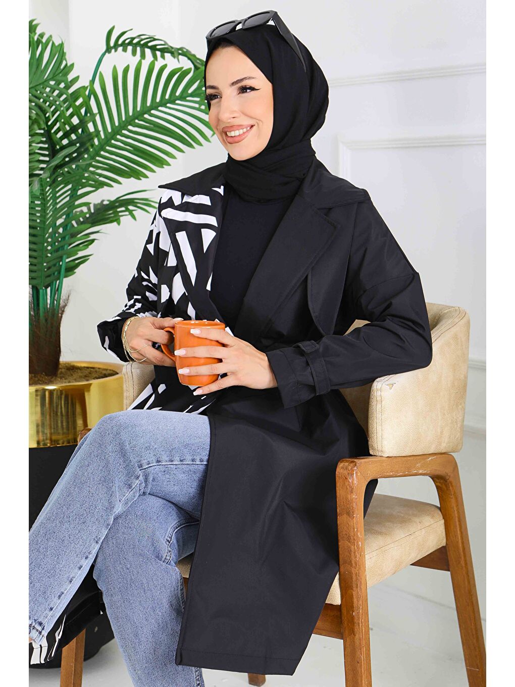 Zebra Desen Kuşaklı Miranda Trençkot Beyaz - 27600-BEYAZ-6