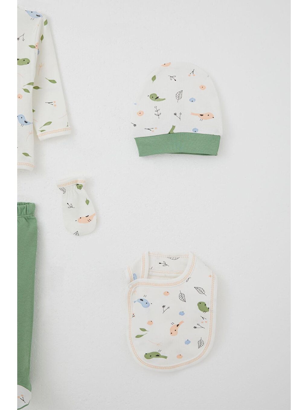 Kız Bebek Hastane Çıkışı 5 Li Bahar Temalı Sevimli Minik Serçe Desenli Beyaz (0-3 Ay)-4
