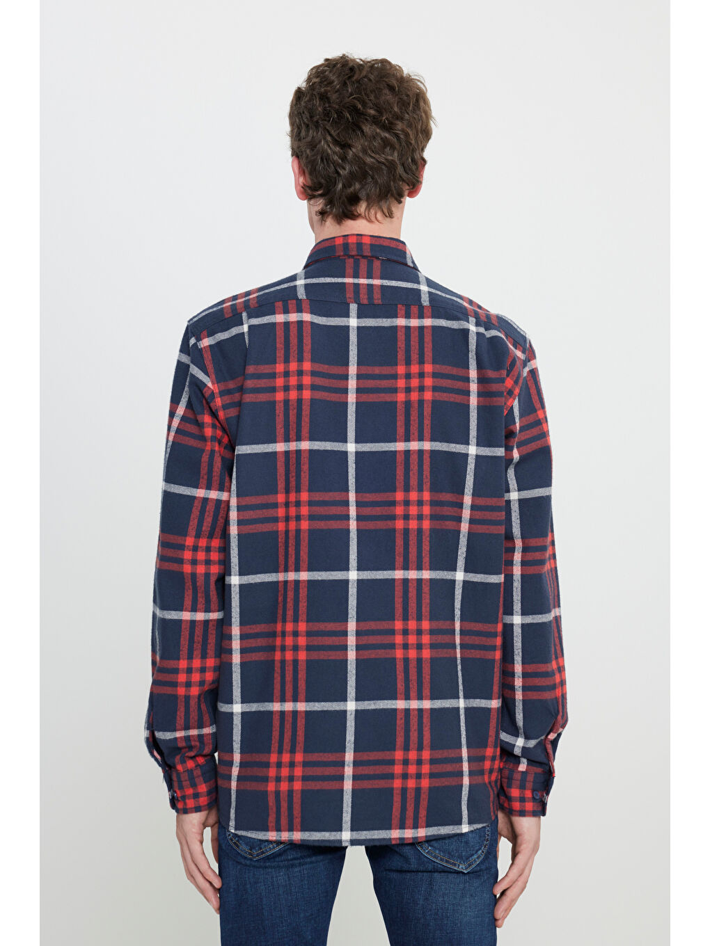 Karışık Relaxed Fit Geniş Kesim %100 Pamuk Ekose Gömlek-4