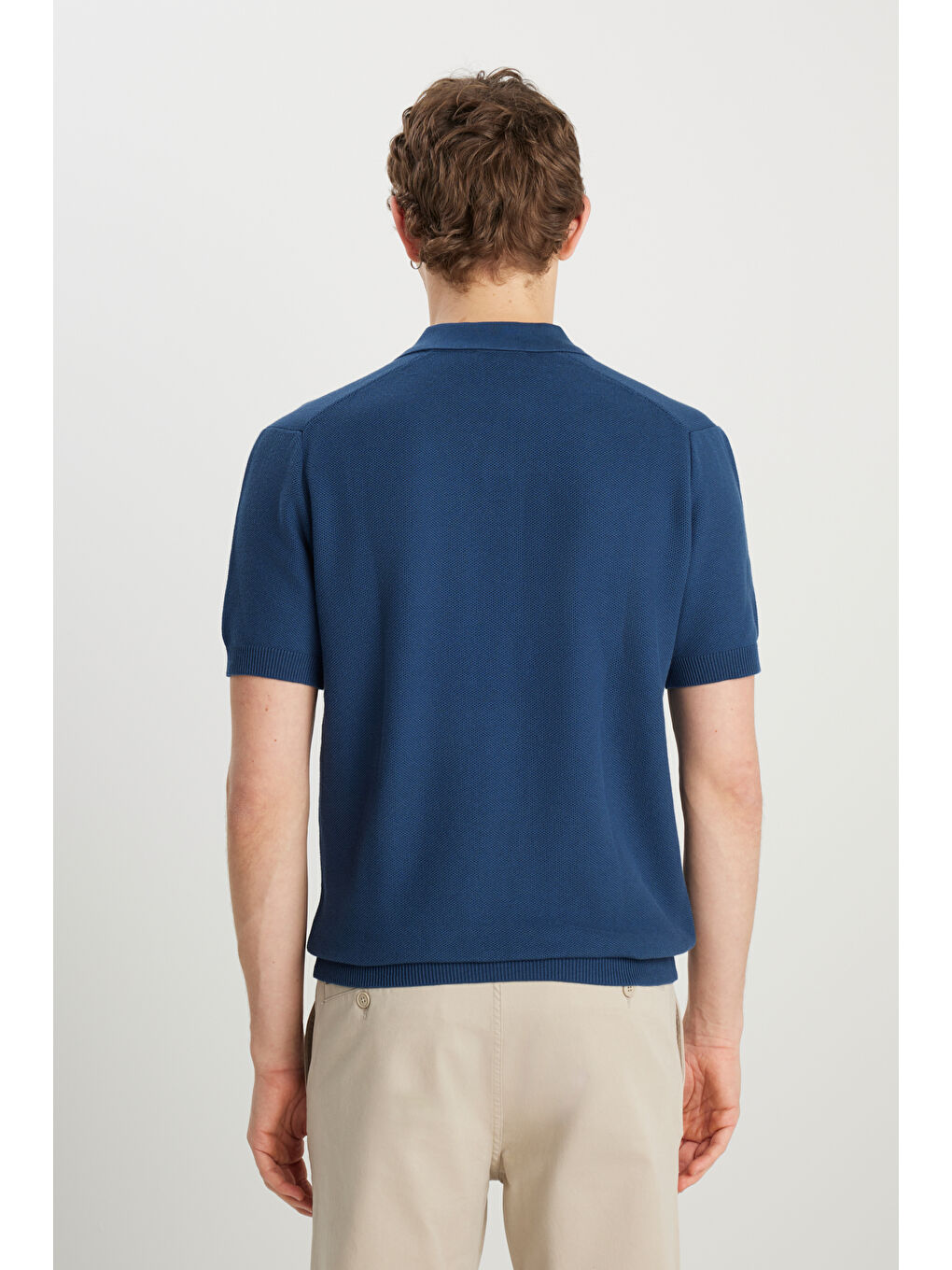 İndigo Relaxed Fit Geniş Kesim Koyu Mavi Polo Yaka Tişört-4