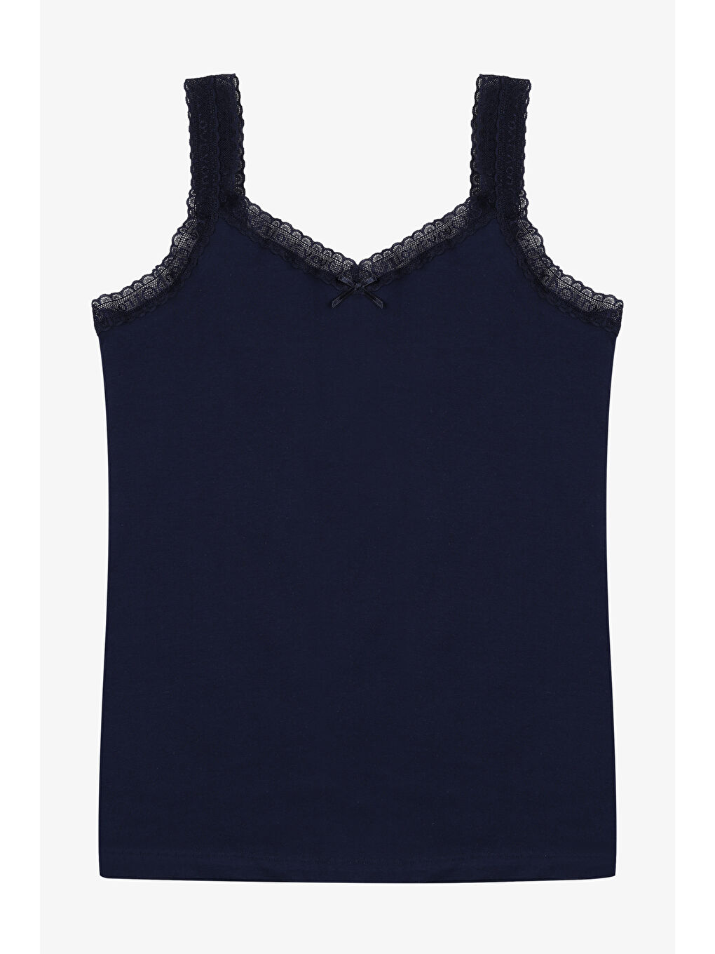 Lacivert Kadın Pamuklu 2’li Kol Yaka Dantelli Geniş Askılı Atlet-1