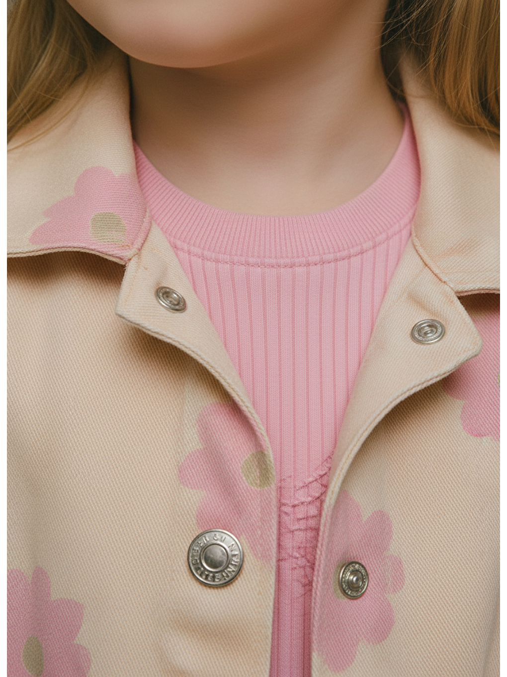 Beyaz Kız Çocuk Pamuklu Çiçek Desenli Ceketli T-Shirt Ve Pantolonlu 3 Parça Takım-3