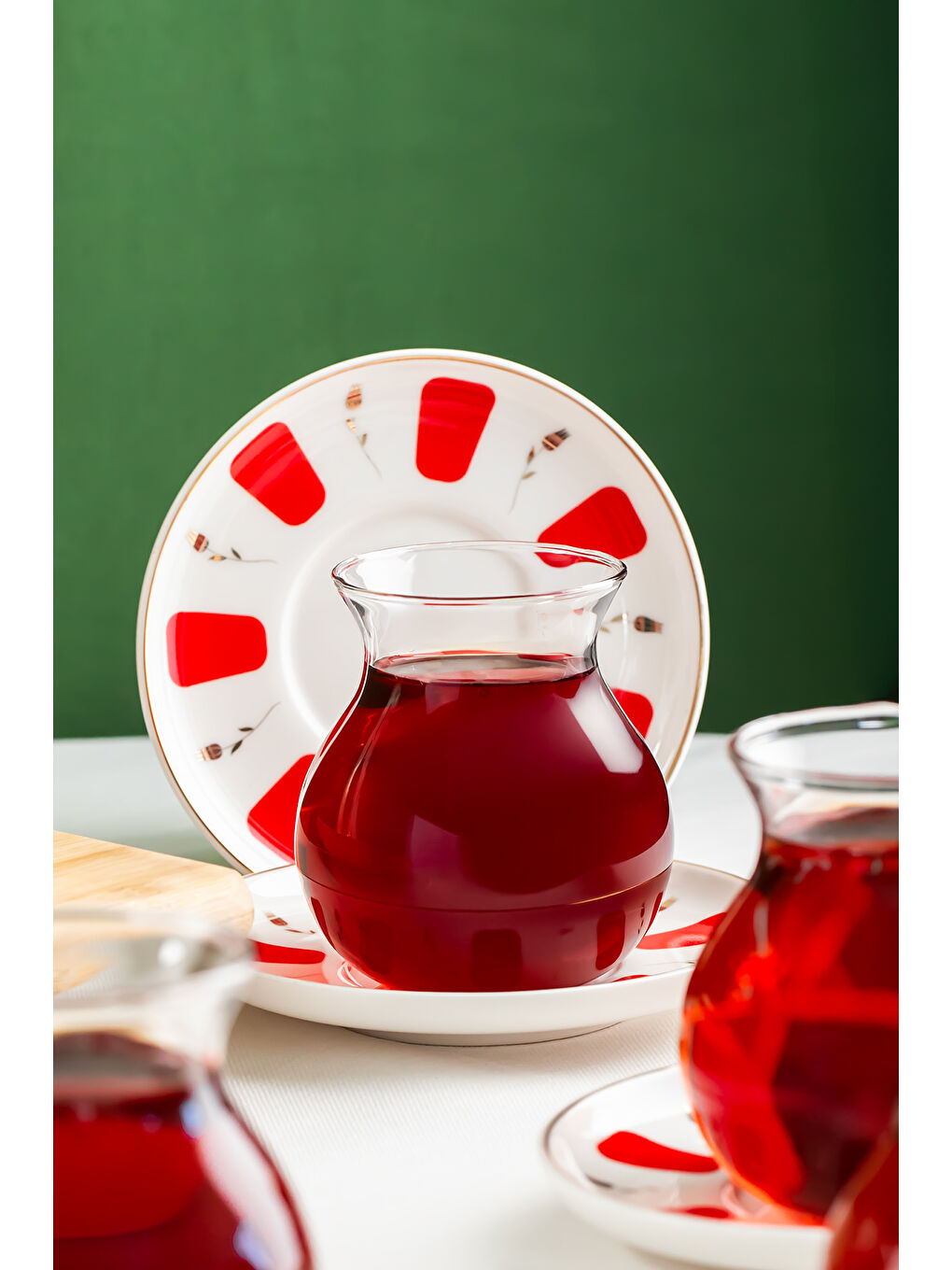 Beyaz 17898 Filiz 12 Parça 6  Çay Seti Borosilikat Cam Tombik Bardak ve Porselen Çay Tabağı Takımı 210 ml-1