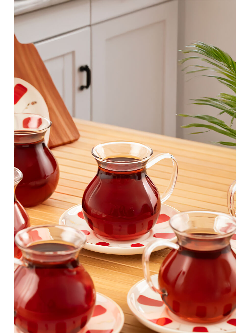 Beyaz Filiz 12 Parça 6 Kişilik Kulplu Cam Çay Bardağı Seti 210 ml-2