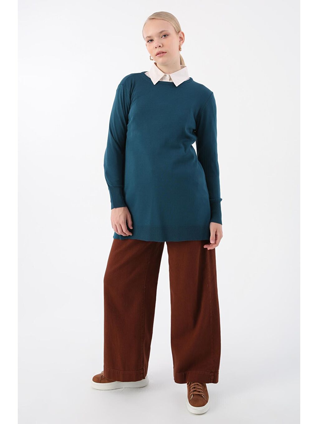 Petrol Bisiklet Yaka Triko Tunik