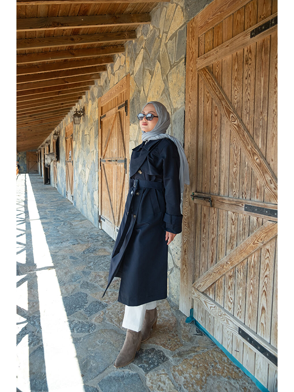 Kadın Cep Yaka Trençkot Lacivert-2