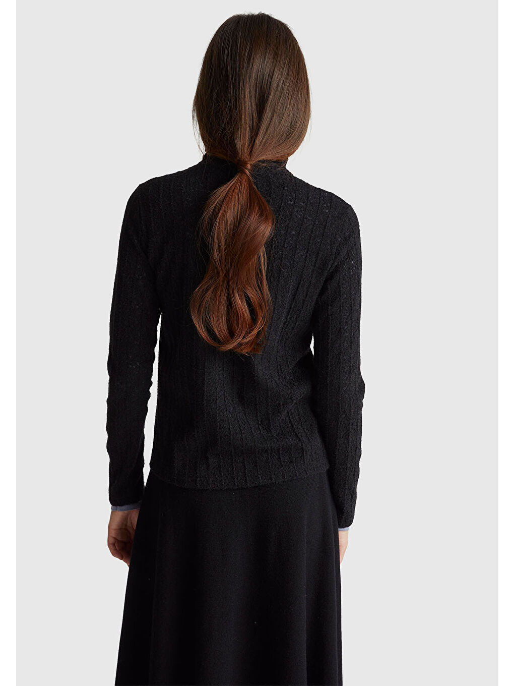 Kadın Siyah Desenli Dik Yaka Bluz-2