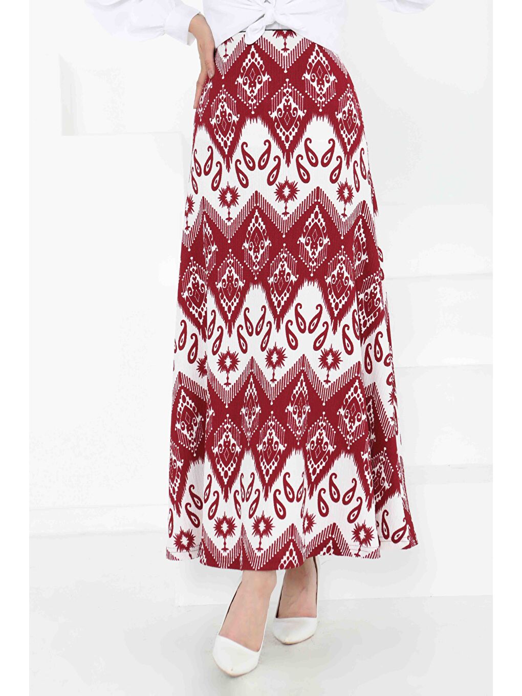 Desenli Kiloş Etek Bordo - 27130-5