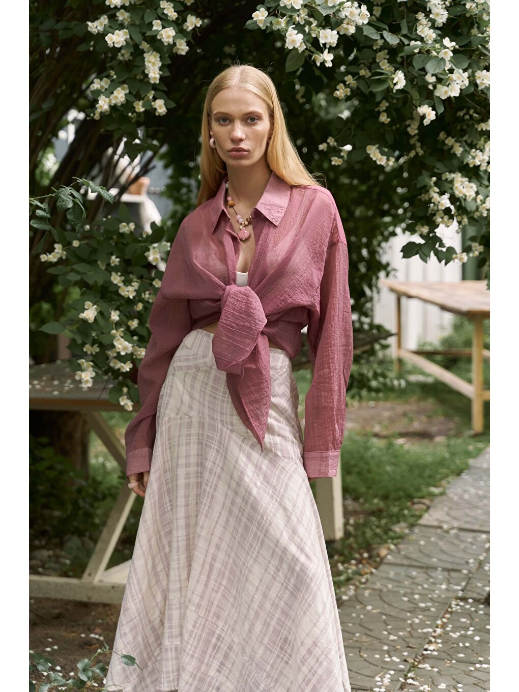 Peigi Çizgili Parçalı Lila Midi Etek-1