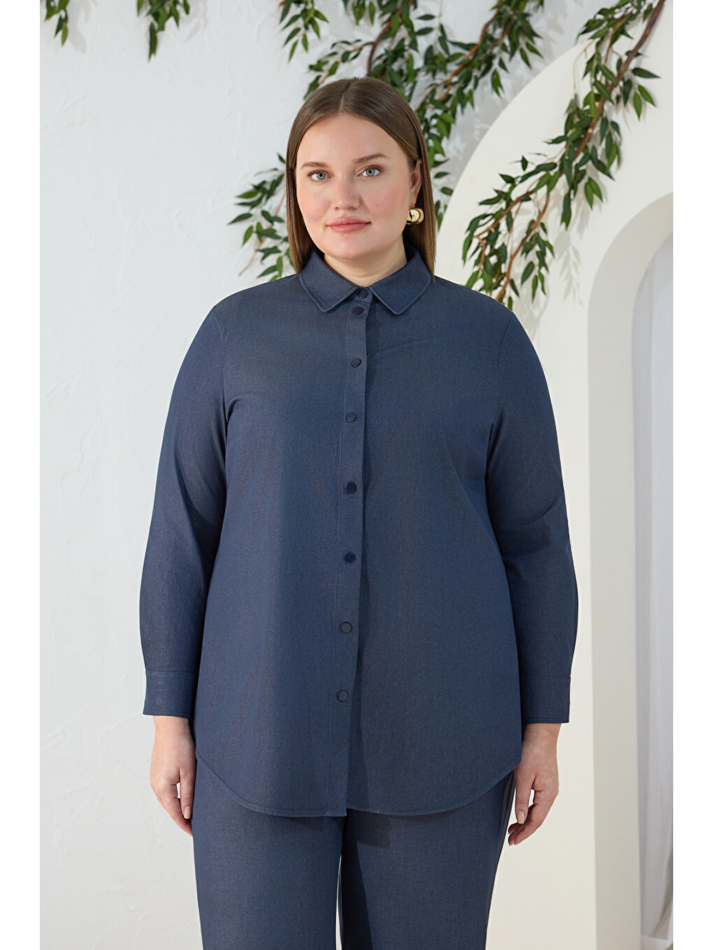 Lacivert Denim Görünümlü Tunik-1