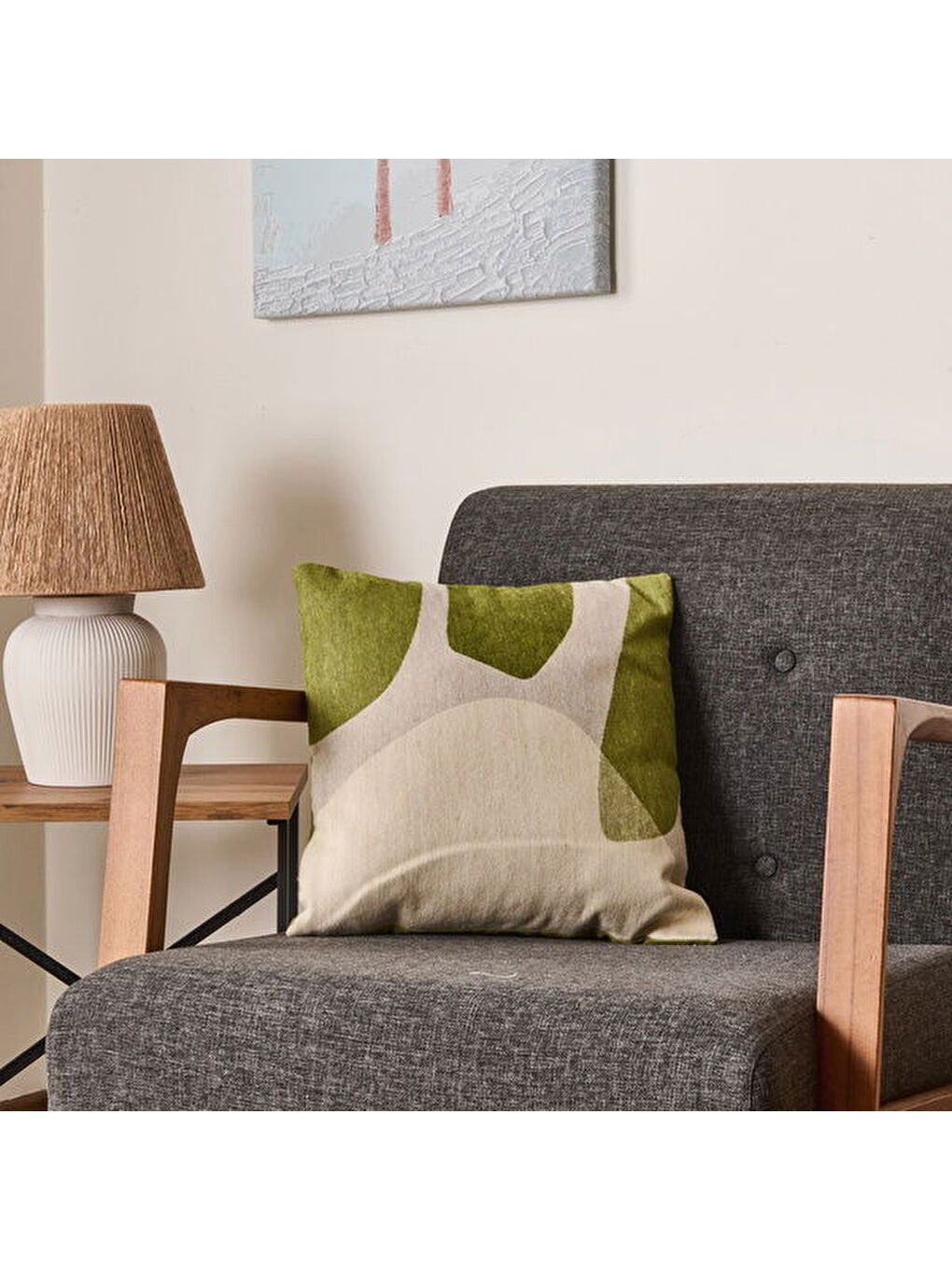 Lila Soft Zarmine Kırlent - Ekru / Yeşil - 40x40 cm