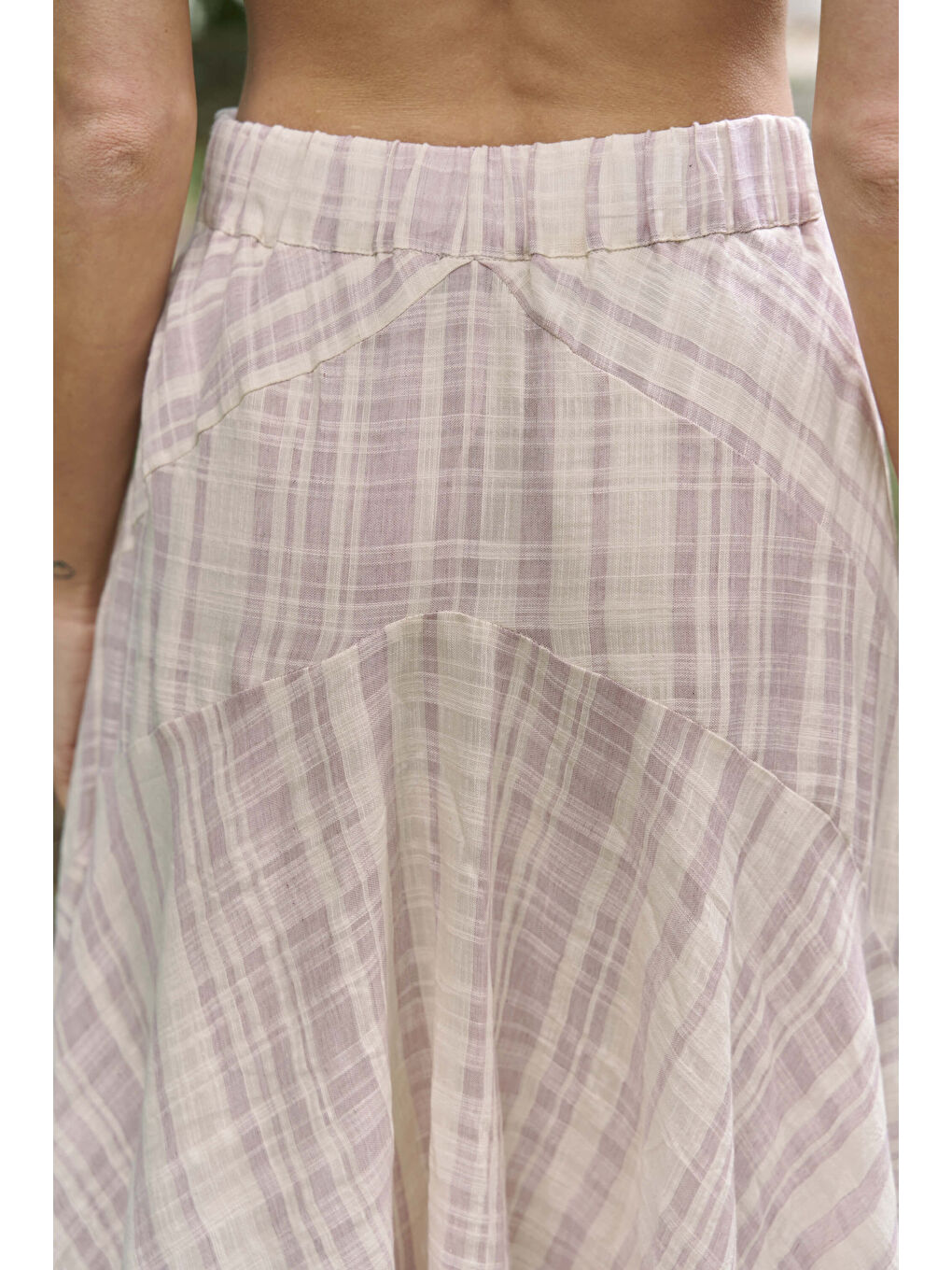 Peigi Çizgili Parçalı Lila Midi Etek-4