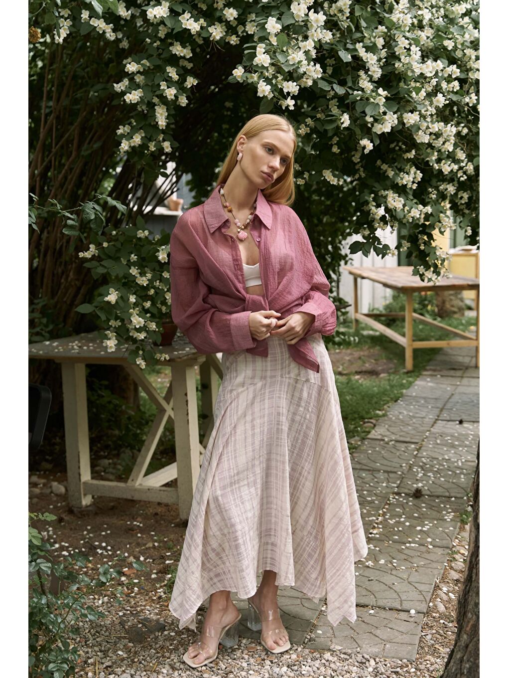 Peigi Çizgili Parçalı Lila Midi Etek-5